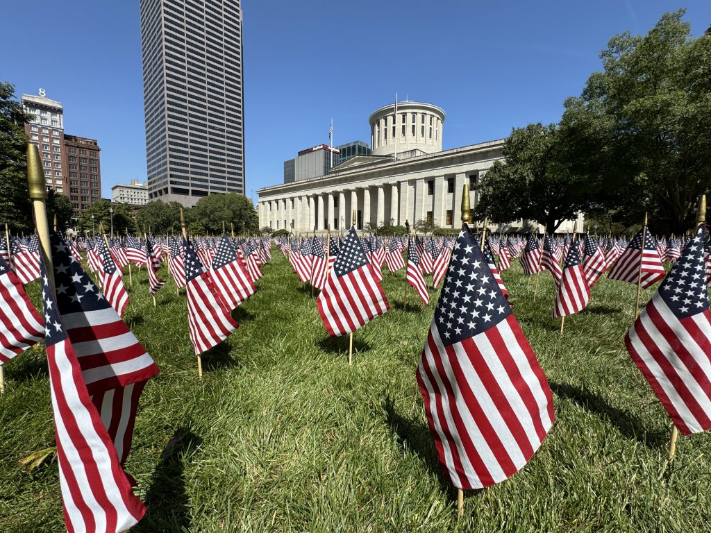 Flag displayed at the Ohio Statehouse from Sept. 8-12 in memoray of the 2977 victims of 9/11.
Photo by Rachel Scofield